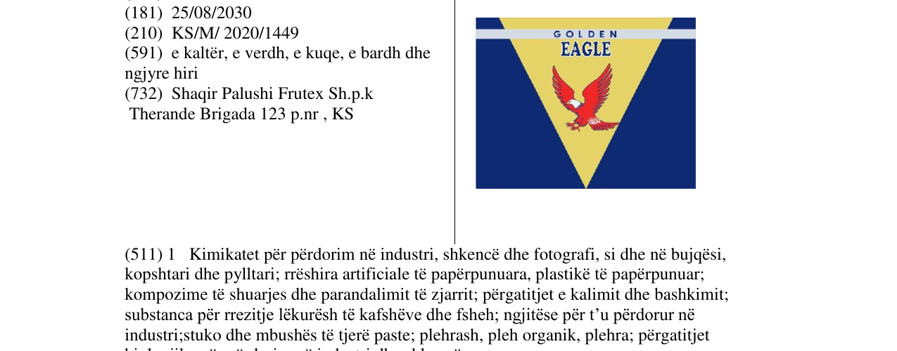 Zëri i markës GOLDEN EAGLE në buletin