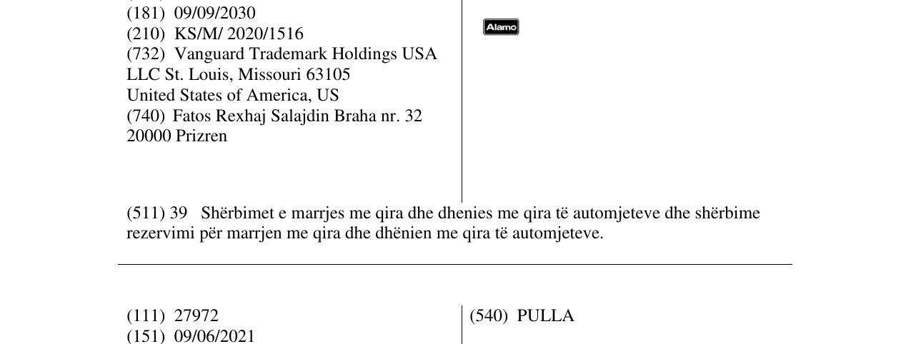 Zëri i markës Alamo në buletin