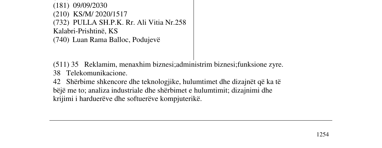 Zëri i markës PULLA në buletin