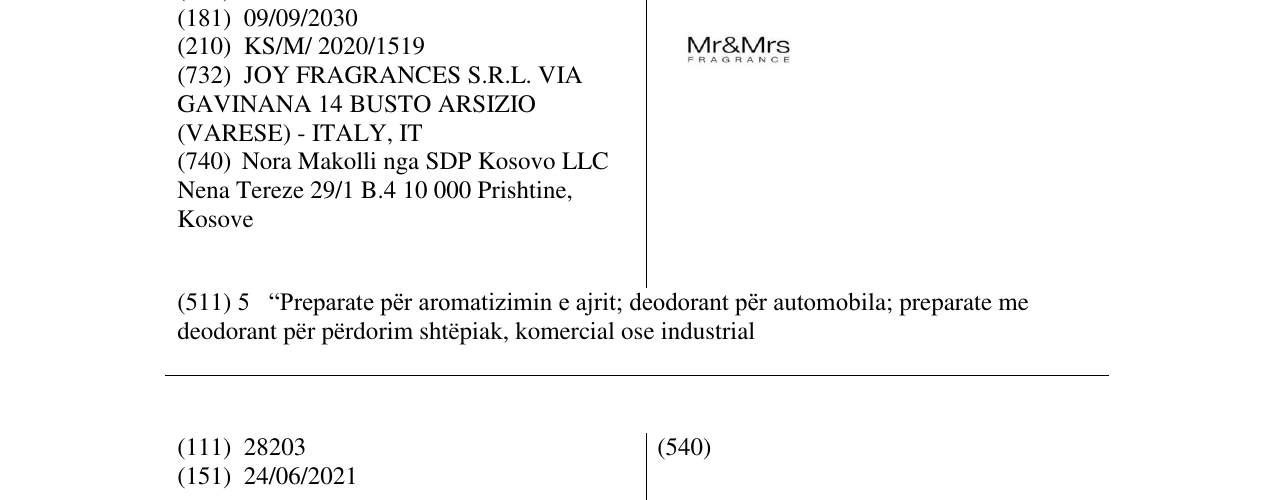 Zëri i markës Mr&Mrs FRAGRANCE në buletin
