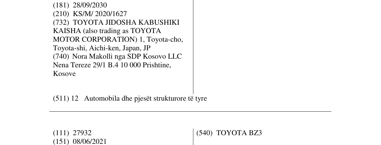 Zëri i markës TOYOTA BZ1 në buletin