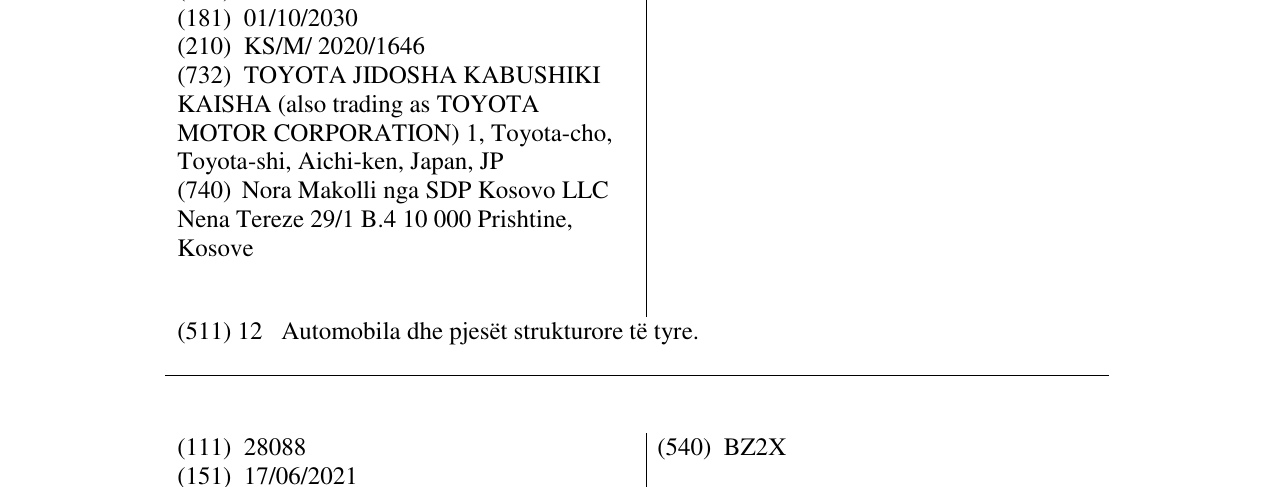 Zëri i markës TOYOTA BZ4 në buletin