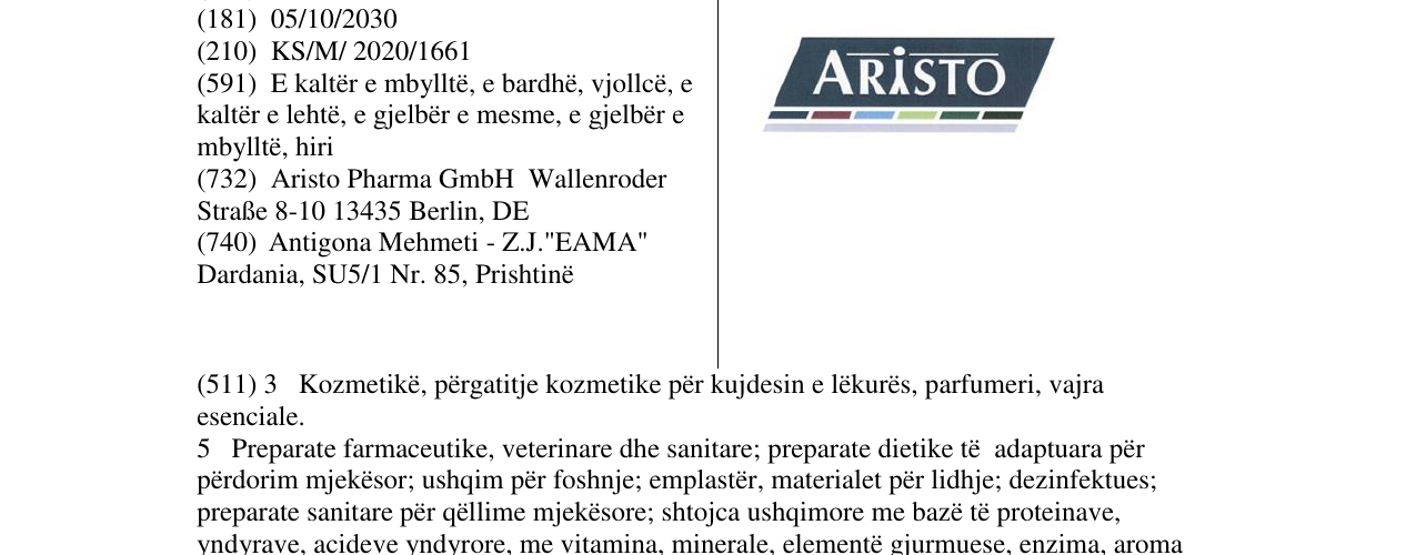 Zëri i markës Aristo në buletin