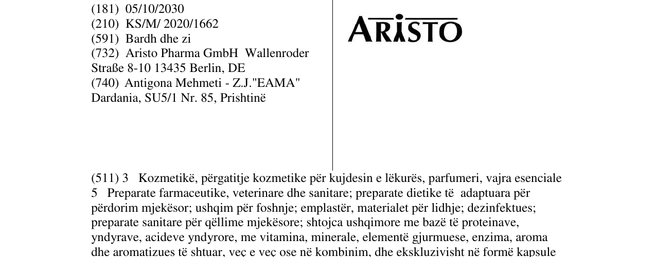 Zëri i markës Aristo në buletin