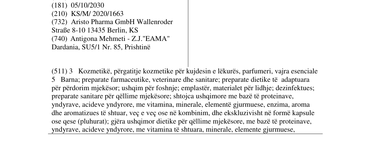 Zëri i markës Aristo në buletin
