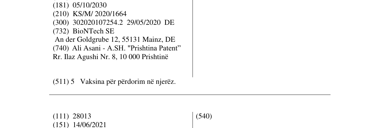 Zëri i markës KOVIMERNA në buletin