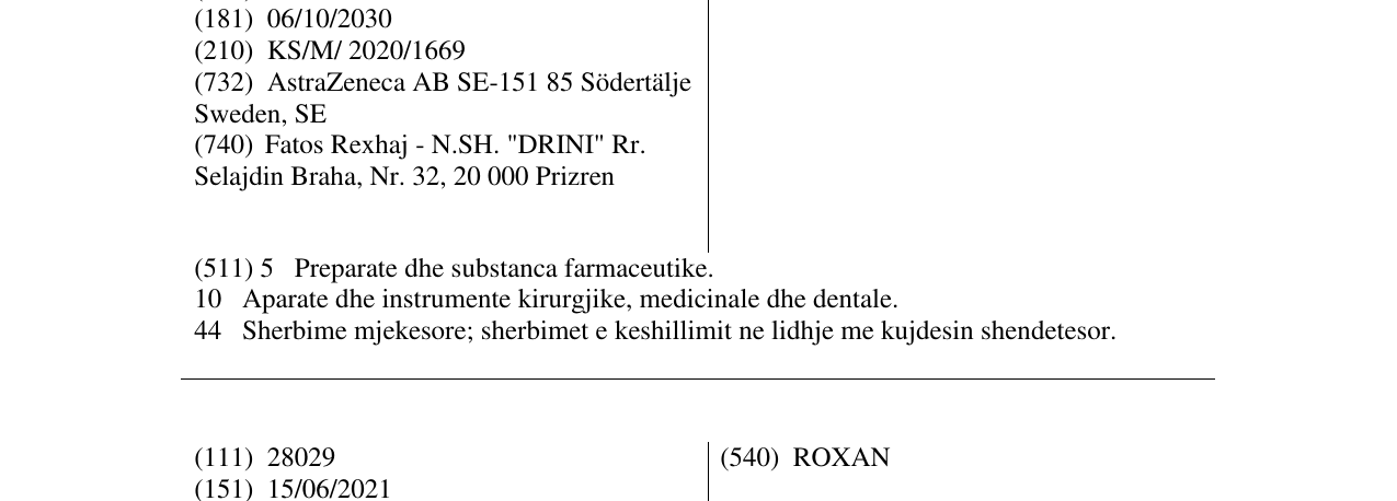 Zëri i markës ASTRAZENECA në buletin