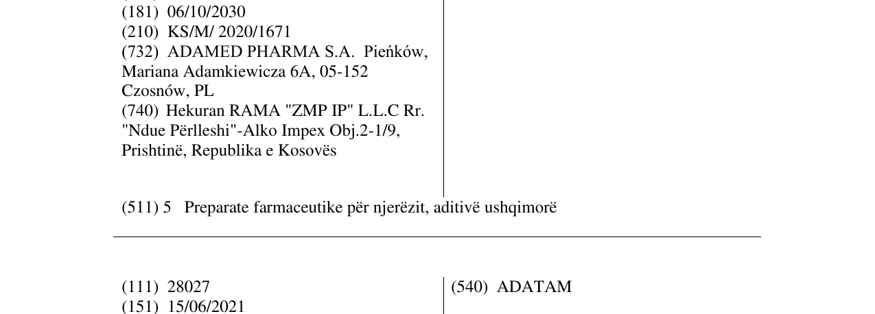 Zëri i markës EZEHRON në buletin