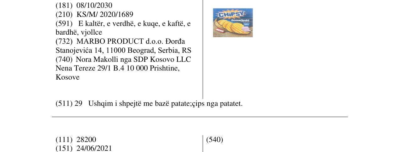 Zëri i markës CHIPSY DOMACINSKY BLUE PACK në buletin