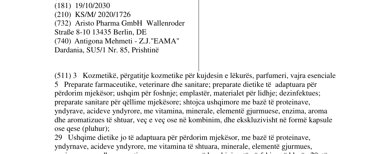 Zëri i markës ARISTO PHARMA në buletin