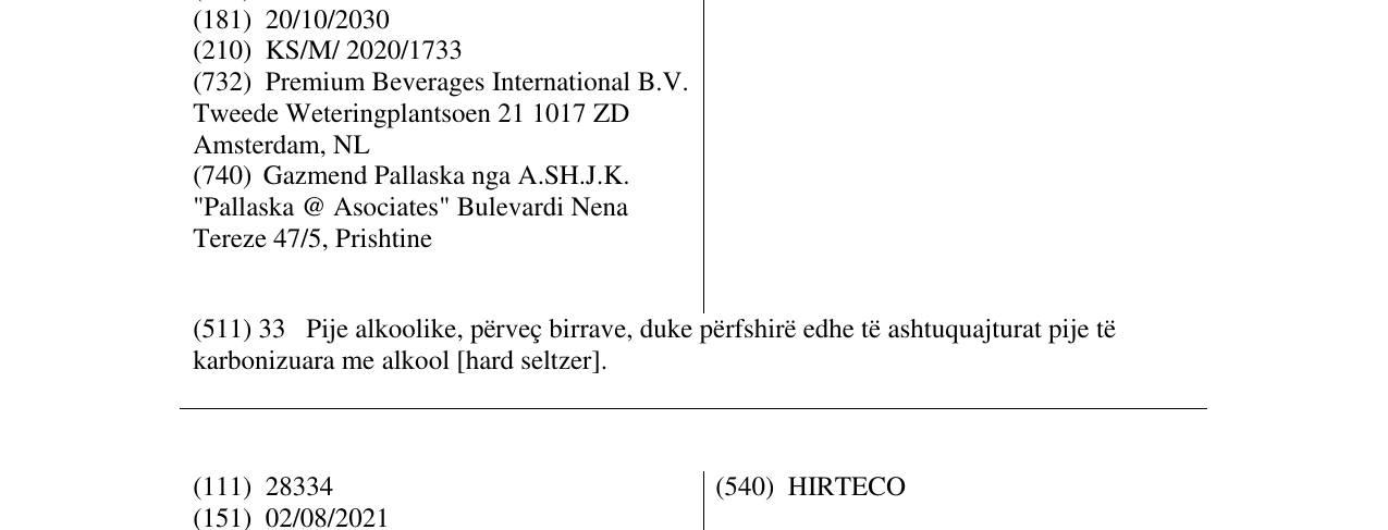 Zëri i markës PURE PIRAÑA në buletin
