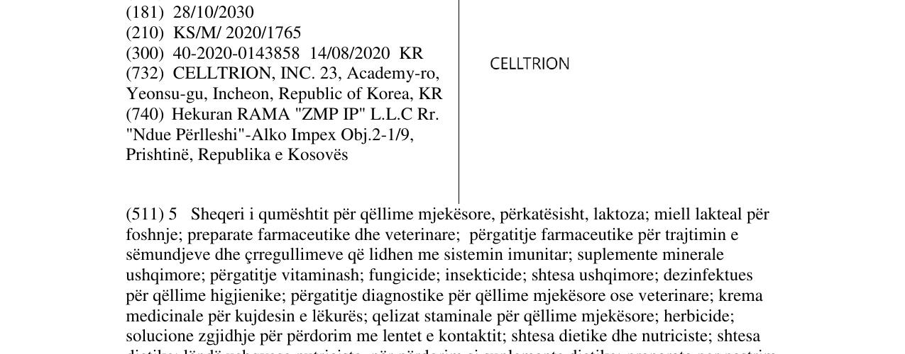 Zëri i markës CELLTRION në buletin