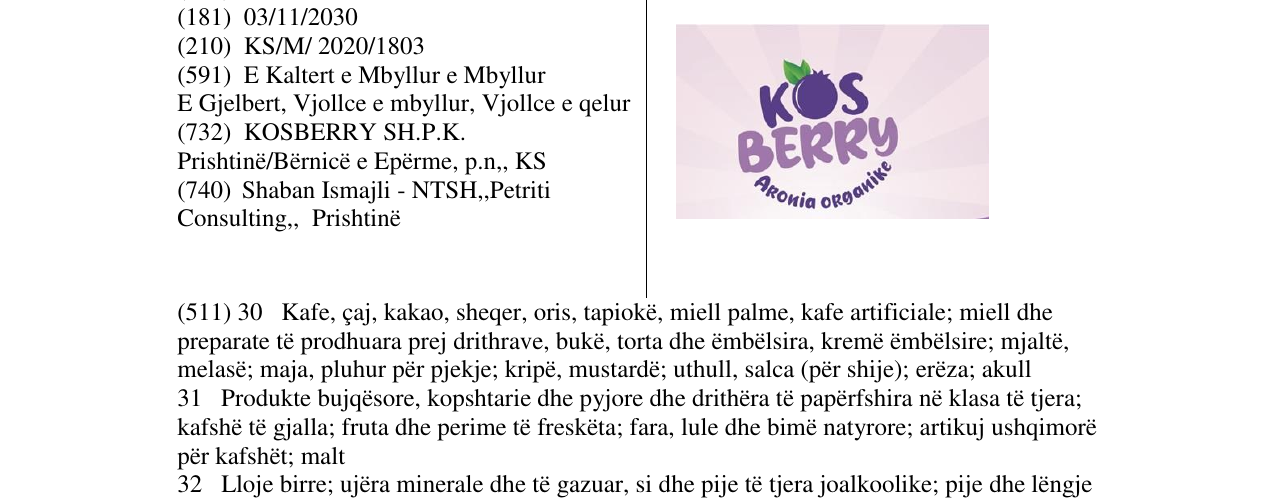 Zëri i markës KOS BERRY në buletin