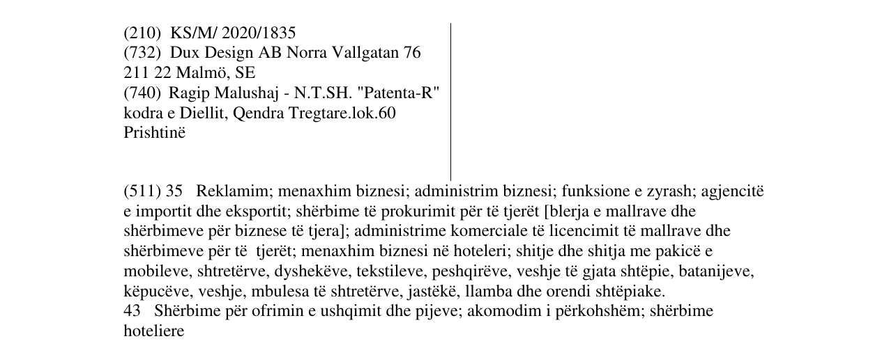 Zëri i markës DUXIANA në buletin