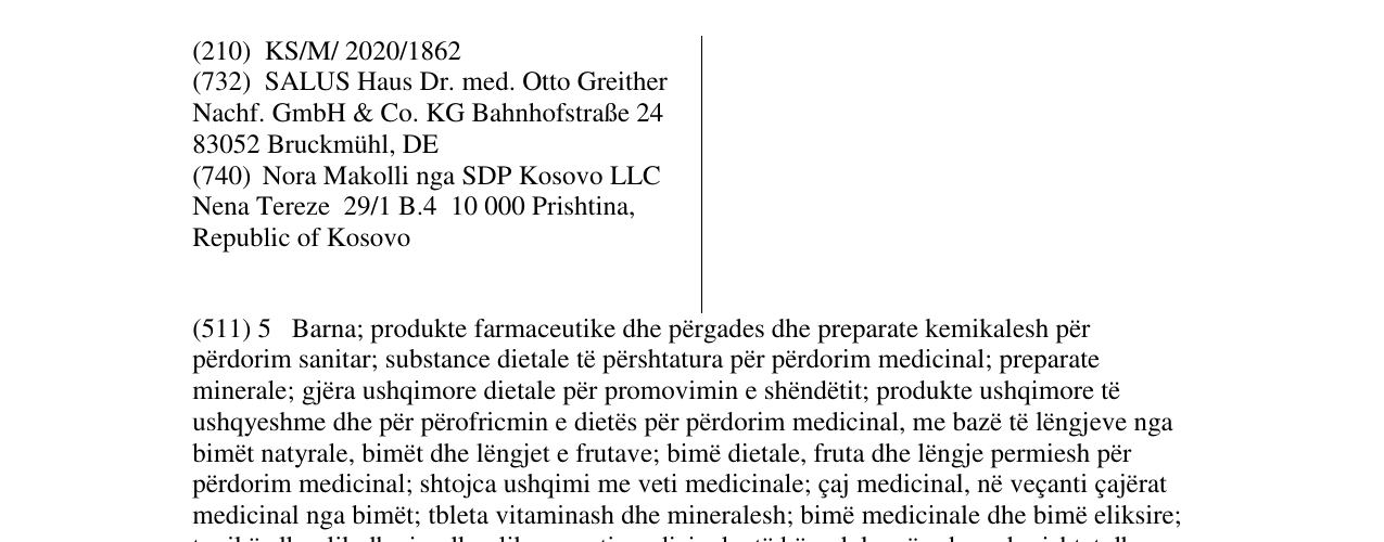 Zëri i markës SALUFRANGOL në buletin