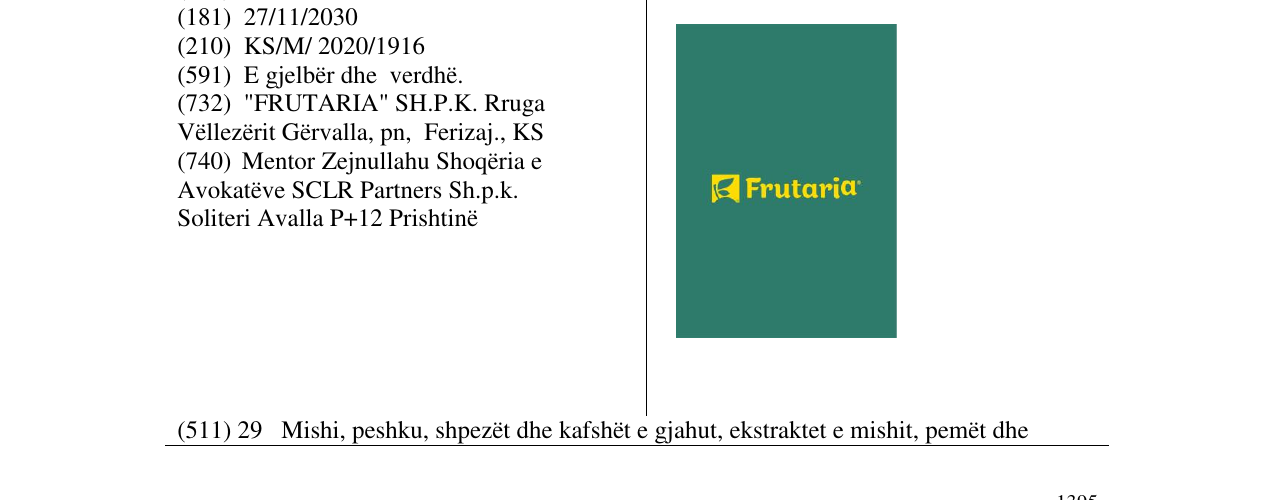 Zëri i markës Frutaria në buletin