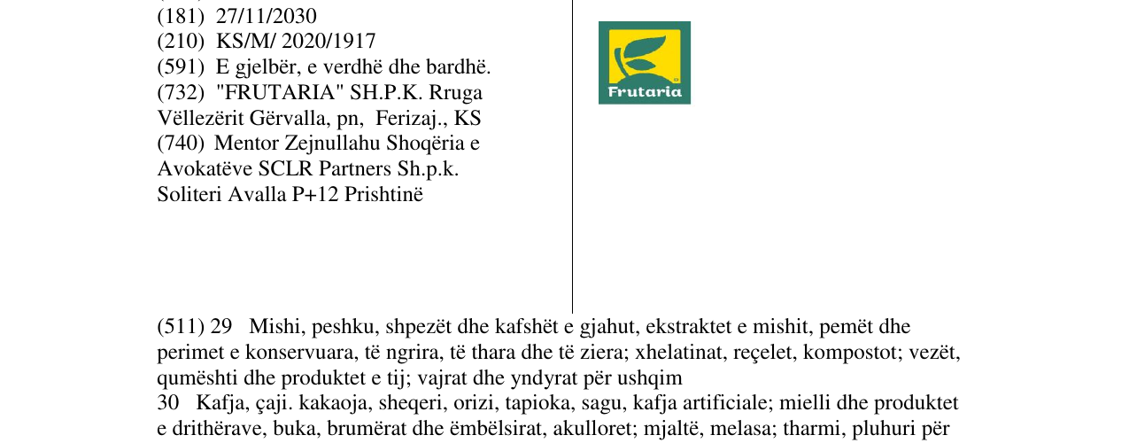 Zëri i markës frutaria në buletin