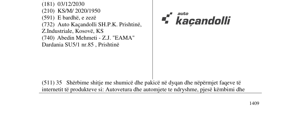 Zëri i markës auto kacandolli në buletin