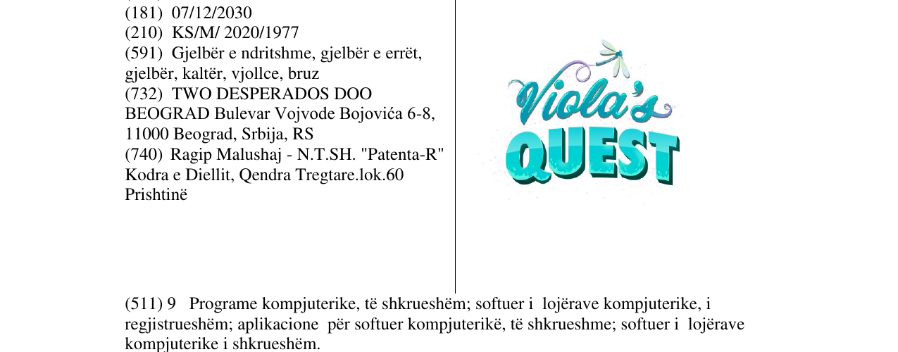 Zëri i markës VIOLAS QUEST në buletin