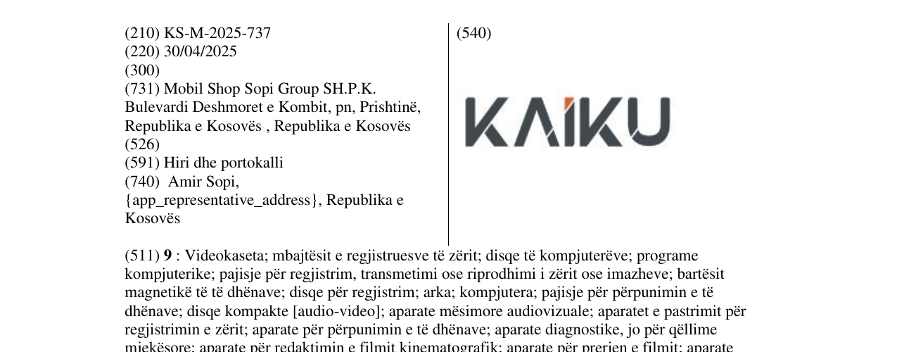 Zëri i markës KAIKU në buletin