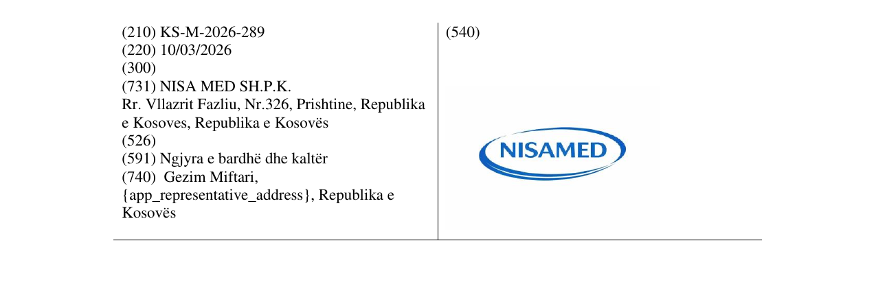 Zëri i markës KS/M/2026/289 në buletin
