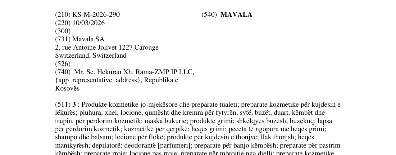 Zëri i markës MAVALA në buletin