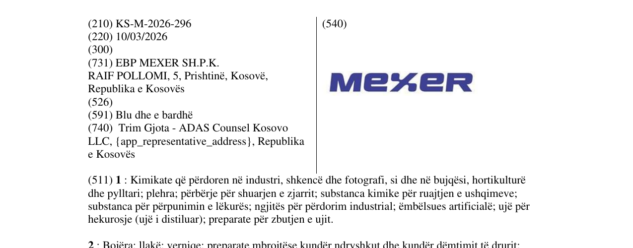 Zëri i markës KS/M/2026/296 në buletin