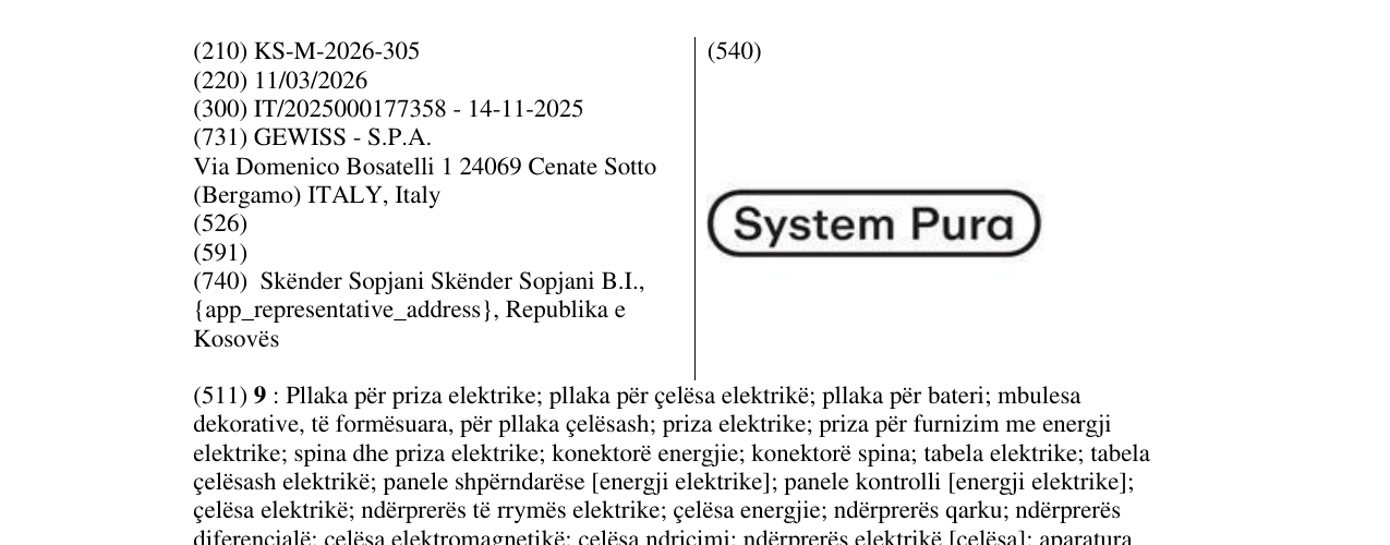 Zëri i markës KS/M/2026/305 në buletin