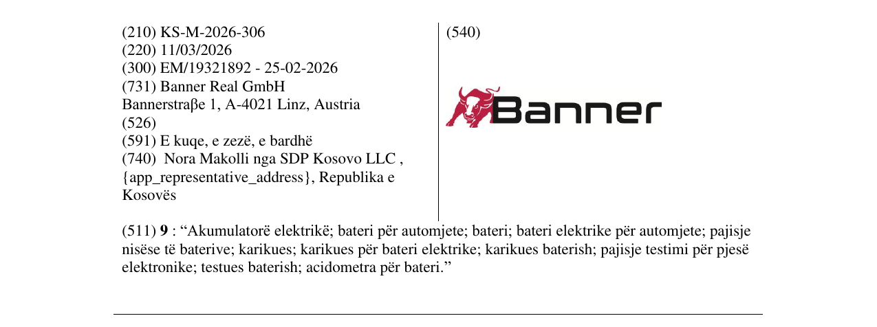 Zëri i markës KS/M/2026/306 në buletin