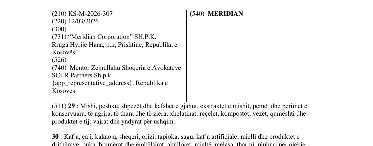 Zëri i markës MERIDIAN në buletin