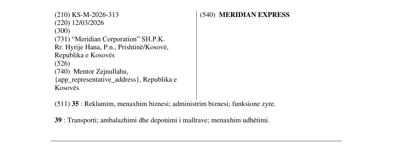 Zëri i markës MERIDIAN EXPRESS në buletin