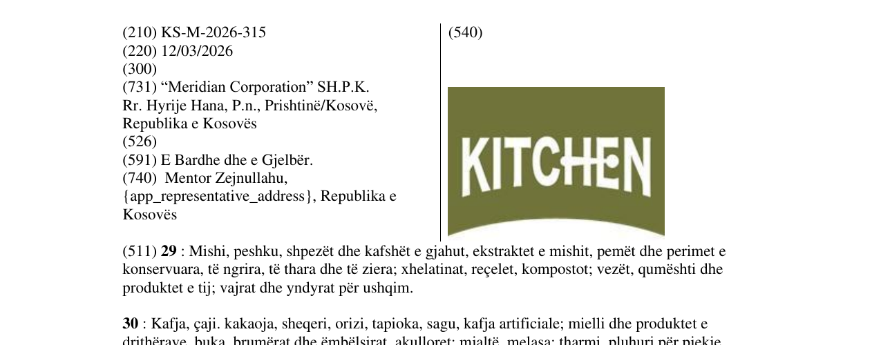 Zëri i markës KS/M/2026/315 në buletin