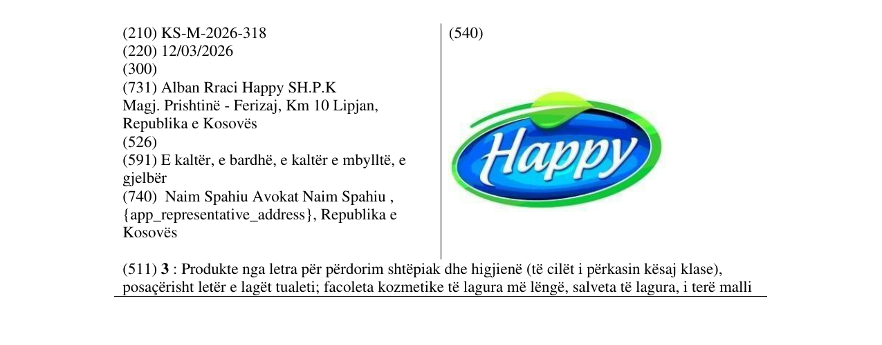 Zëri i markës KS/M/2026/318 në buletin