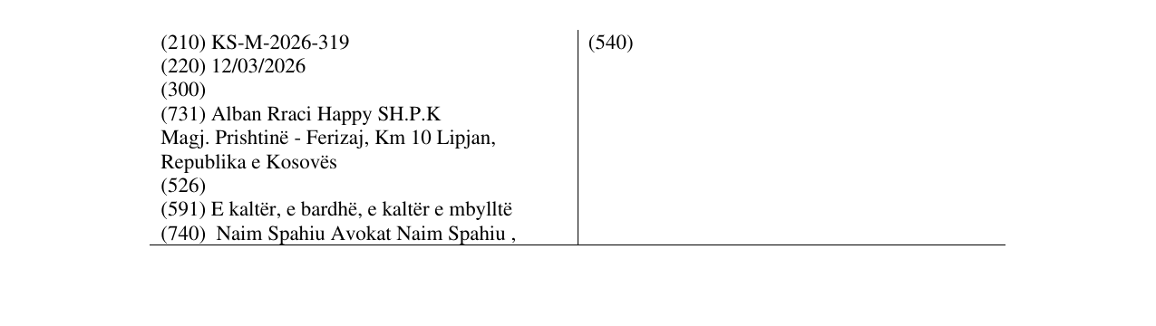 Zëri i markës KS/M/2026/319 në buletin