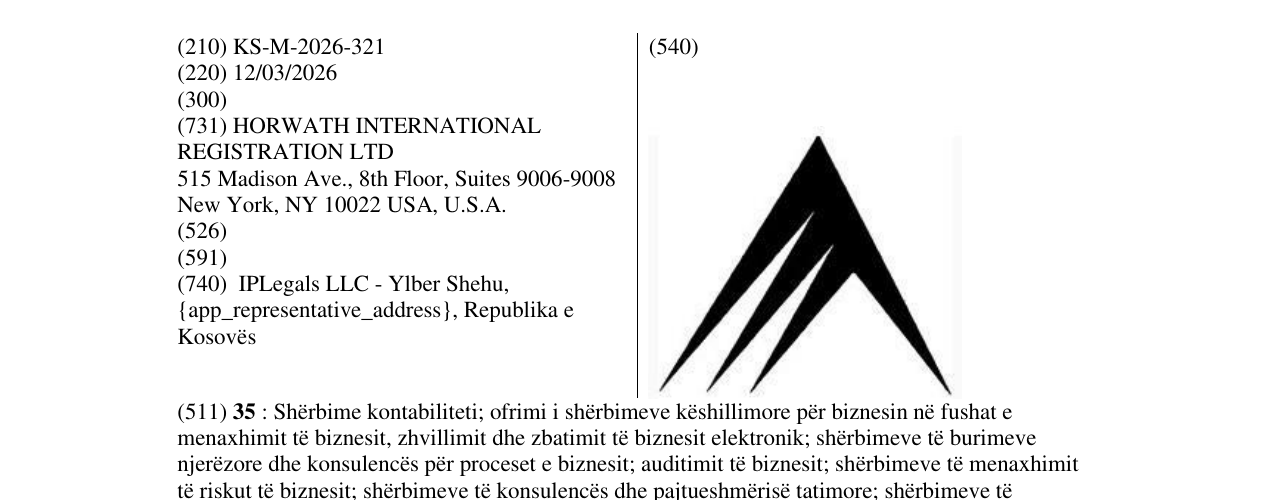 Zëri i markës KS/M/2026/321 në buletin