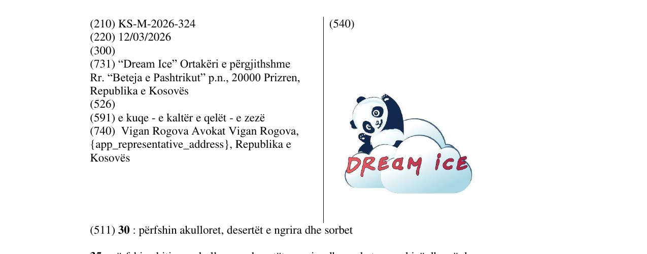 Zëri i markës KS/M/2026/324 në buletin