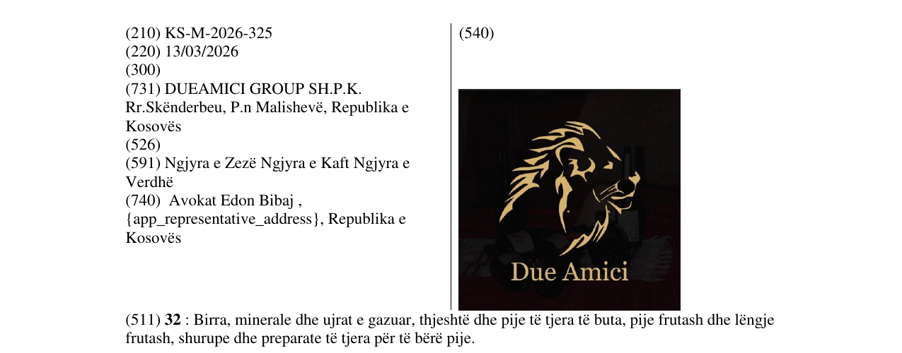 Zëri i markës KS/M/2026/325 në buletin