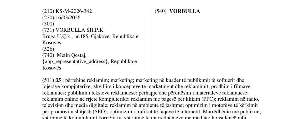 Zëri i markës VORBULLA në buletin