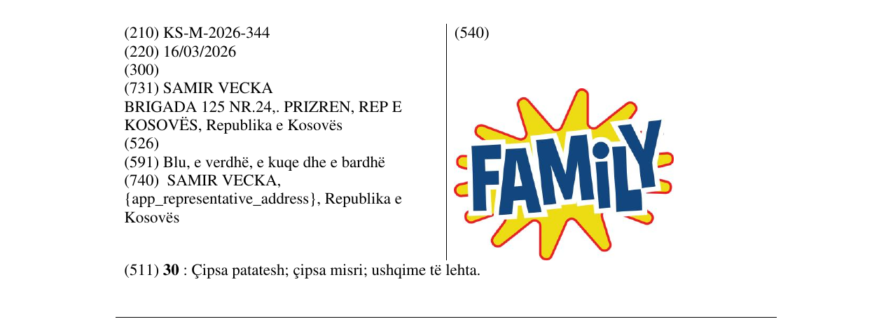 Zëri i markës KS/M/2026/344 në buletin