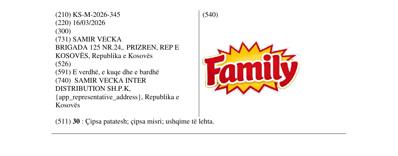Zëri i markës KS/M/2026/345 në buletin
