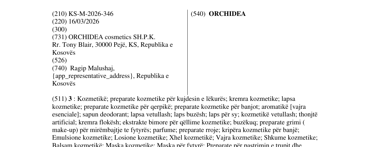 Zëri i markës ORCHIDEA në buletin
