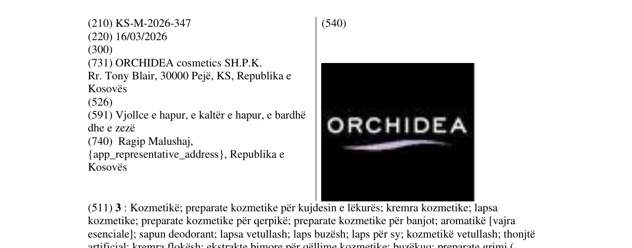 Zëri i markës KS/M/2026/347 në buletin