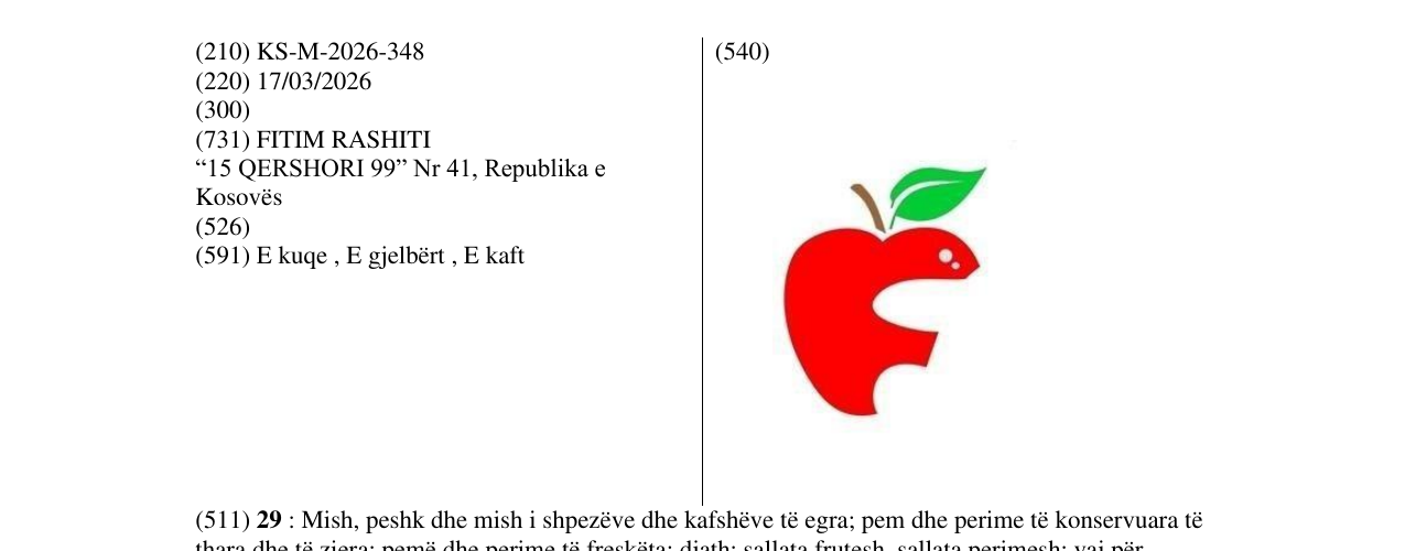 Zëri i markës KS/M/2026/348 në buletin