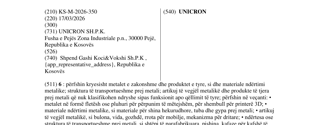 Zëri i markës UNICRON në buletin