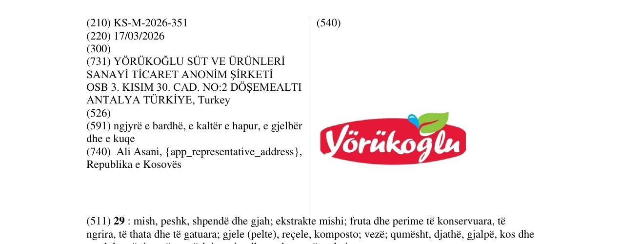 Zëri i markës KS/M/2026/351 në buletin