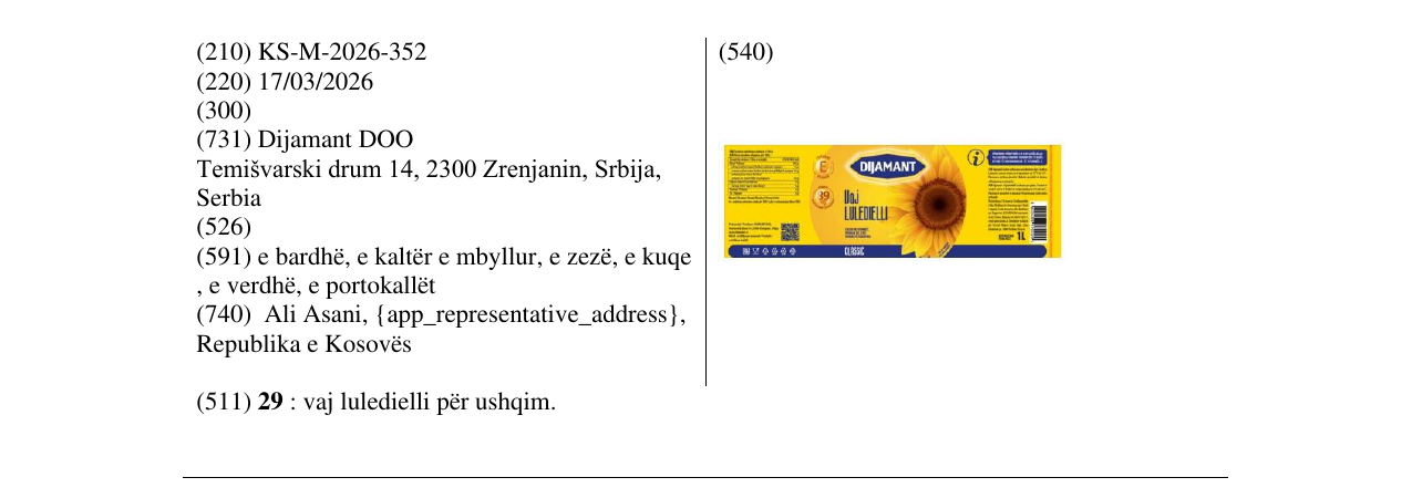 Zëri i markës KS/M/2026/352 në buletin
