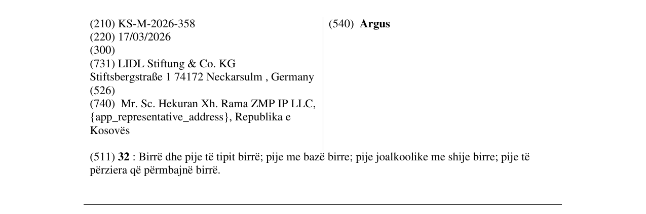 Zëri i markës Argus në buletin