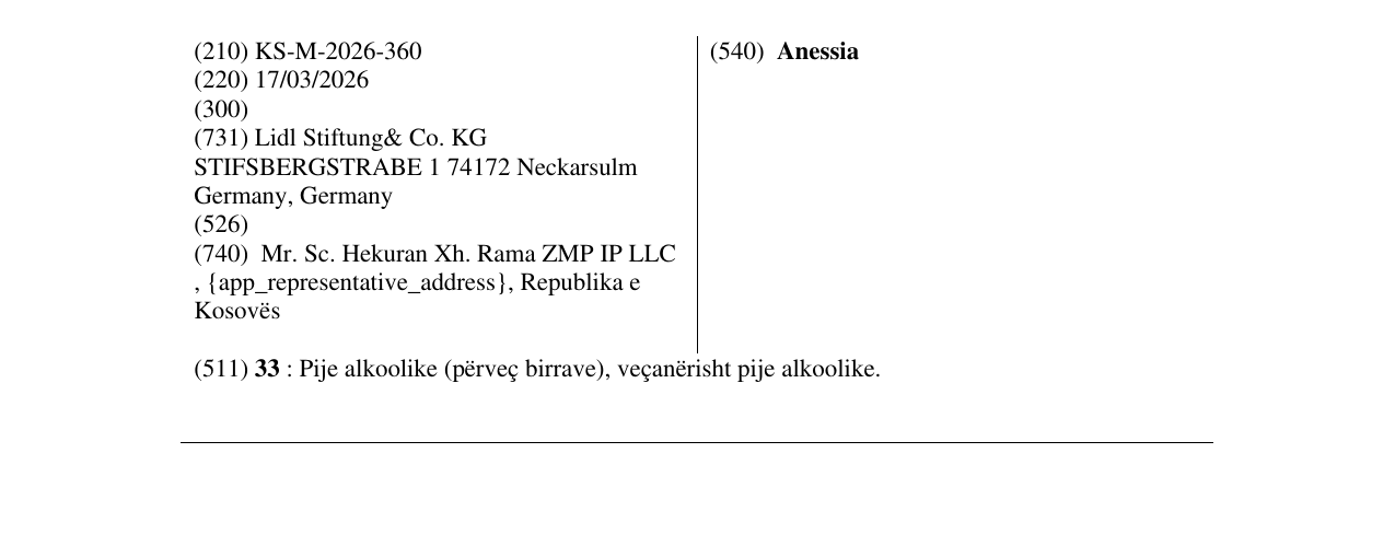 Zëri i markës Anessia në buletin
