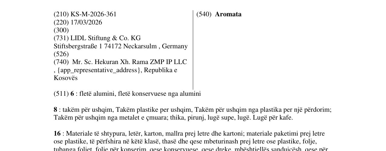 Zëri i markës Aromata në buletin