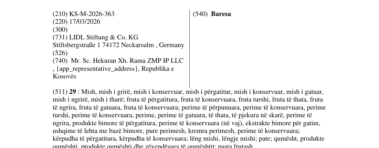 Zëri i markës Baresa në buletin
